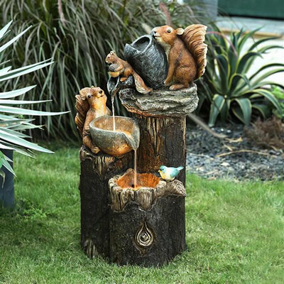 Fântână de apă de grădină cu veveriță Decor de grădină cu animale din rășină Grădină de casă Peisaj de curte Fântână de veveriță Statuie de cascadă
