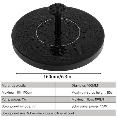 16CM solárne vodné čerpadlo s fontánou 7V 1W plávajúca záhradná vodopádová fontána bazén vtáčia kúpeľ vonkajšia vodná atrakcia pre záhradný bazén