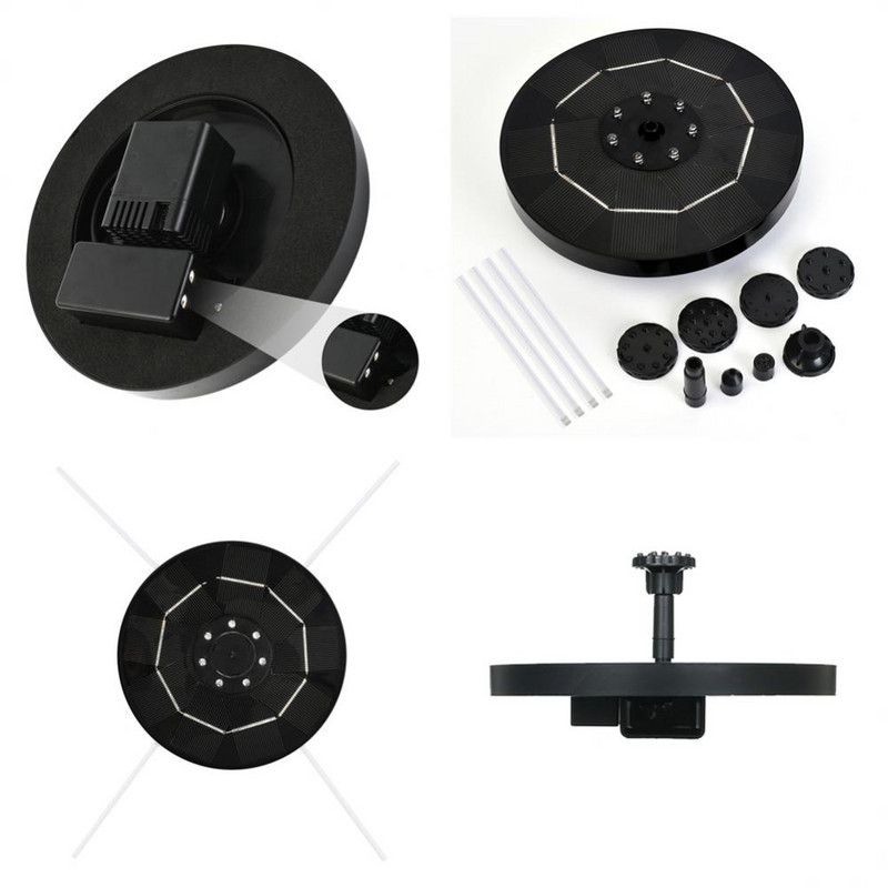 Spalvoti LED saulės vandens fontanai su 6 purkštukais saulės energija varomas fontano siurblys, skirtas sodo paukščių maudymosi tvenkinio baseino rezervuarui lauke