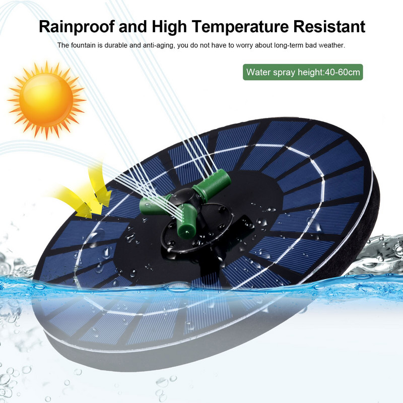 9V 6W LED saulės fontanas Saulės fontanai 6 šviesos diodų vandens siurblys paukščių voniai sodo žuvų rezervuaro Maitinimo funkcija 1500 mAh baterija