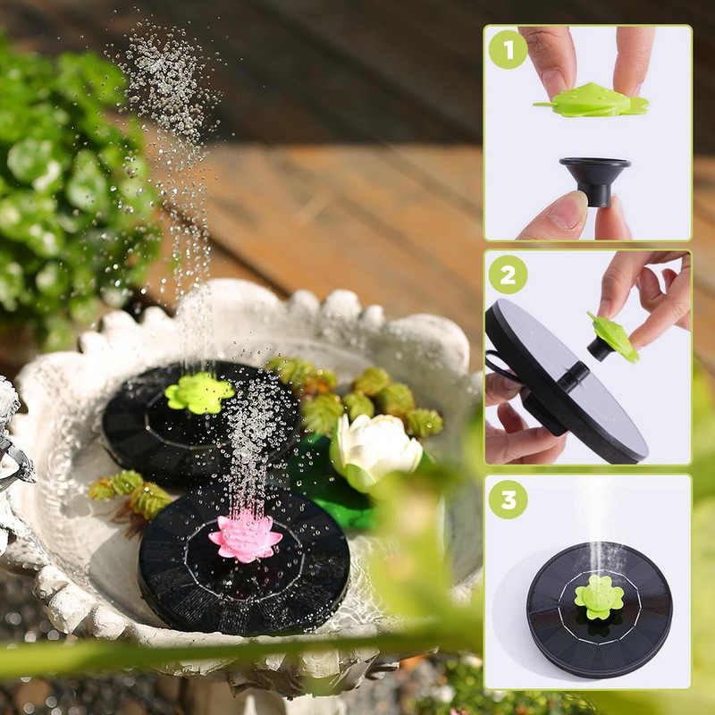 Solárna fontána, energeticky úsporná plávajúca solárna fontána s 5 tryskami v tvare kvetu pre vtáčí kúpeľ, záhradné jazierko