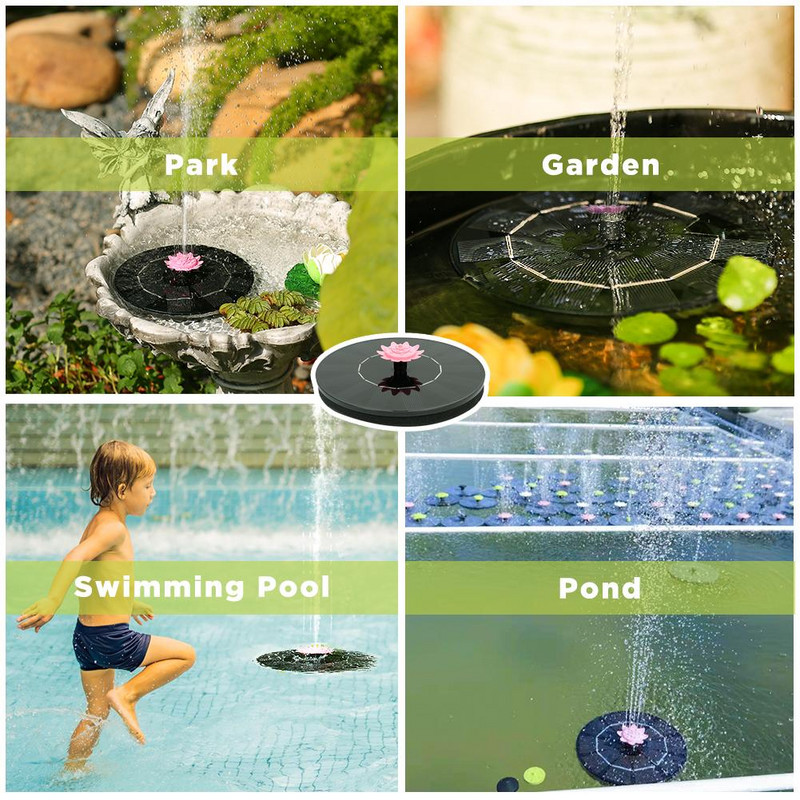 Solárna fontána, energeticky úsporná plávajúca solárna fontána s 5 tryskami v tvare kvetu pre vtáčí kúpeľ, záhradné jazierko