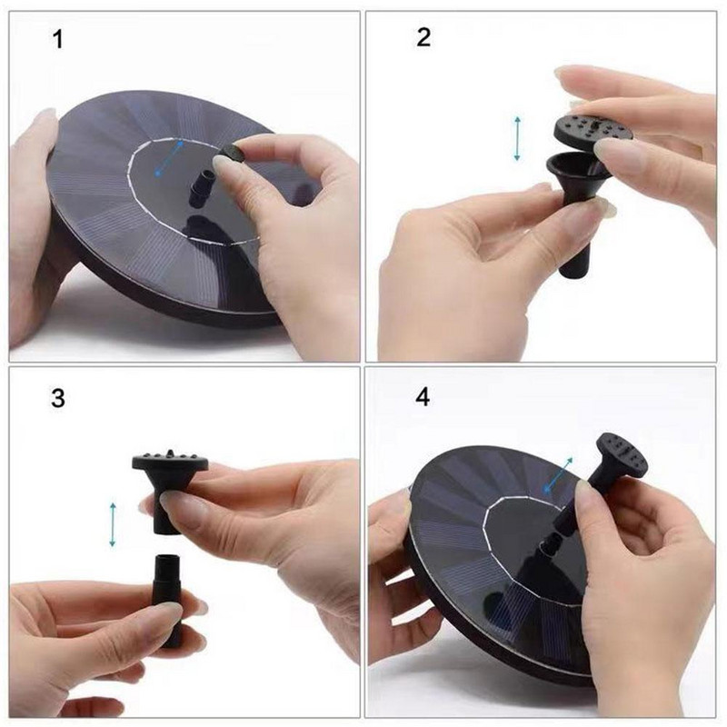 Nové solárne čerpadlo na vodnú fontánu, solárna fontána, vtáčia fontána, vodná plávajúca fontána, jazierko, záhradná terasa, dekorácia trávnika