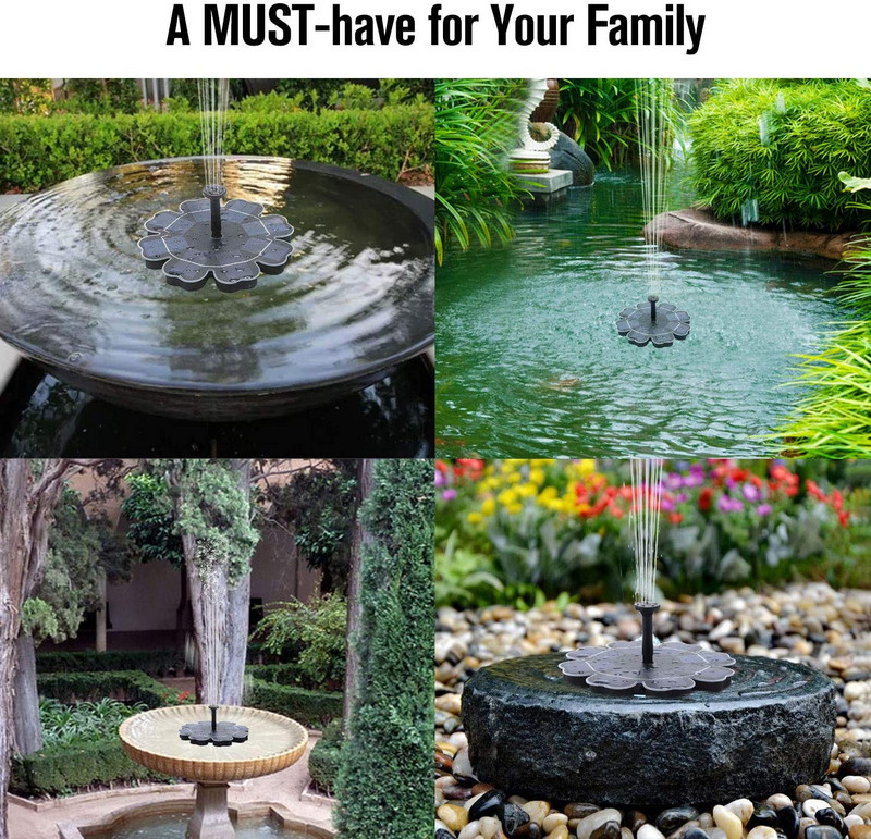 Solárne fontánové čerpadlo AMKOY 1,6 W, vonkajšie solárne vodné čerpadlo do jazierka, mini vtáčí kúpeľ, 4 rozprašovače, záhradné dekorácie.