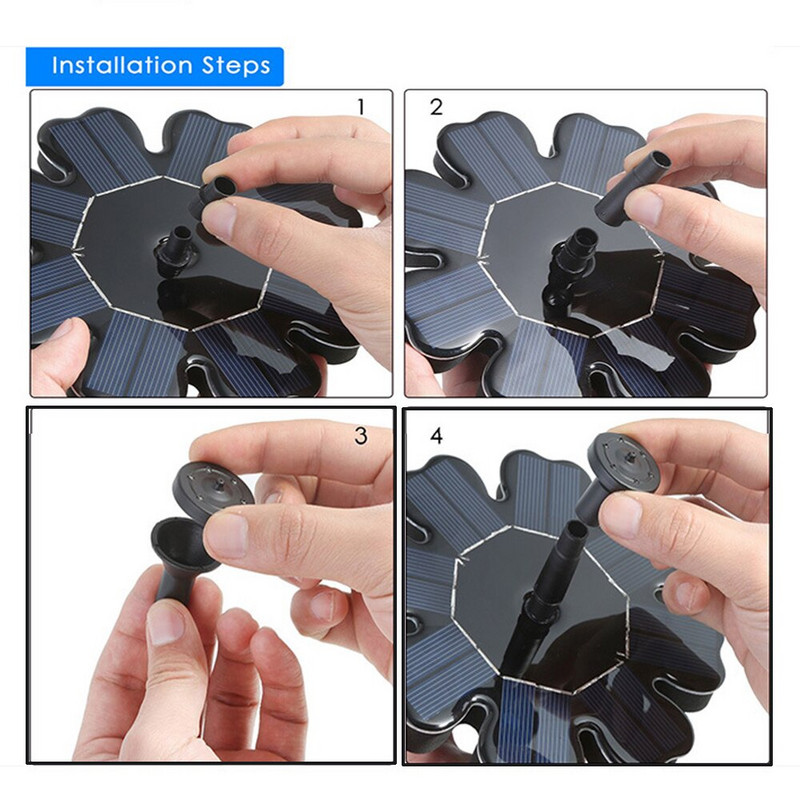 Solárne fontánové čerpadlo AMKOY 1,6 W, vonkajšie solárne vodné čerpadlo do jazierka, mini vtáčí kúpeľ, 4 rozprašovače, záhradné dekorácie.