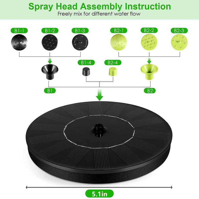 Solárne čerpadlo na fontánu pre vtáky, solárne čerpadlo na fontánu pre vonkajšie použitie s 10 tryskami, solárne čerpadlo na fontánu pre záhradné jazierka, bazén.