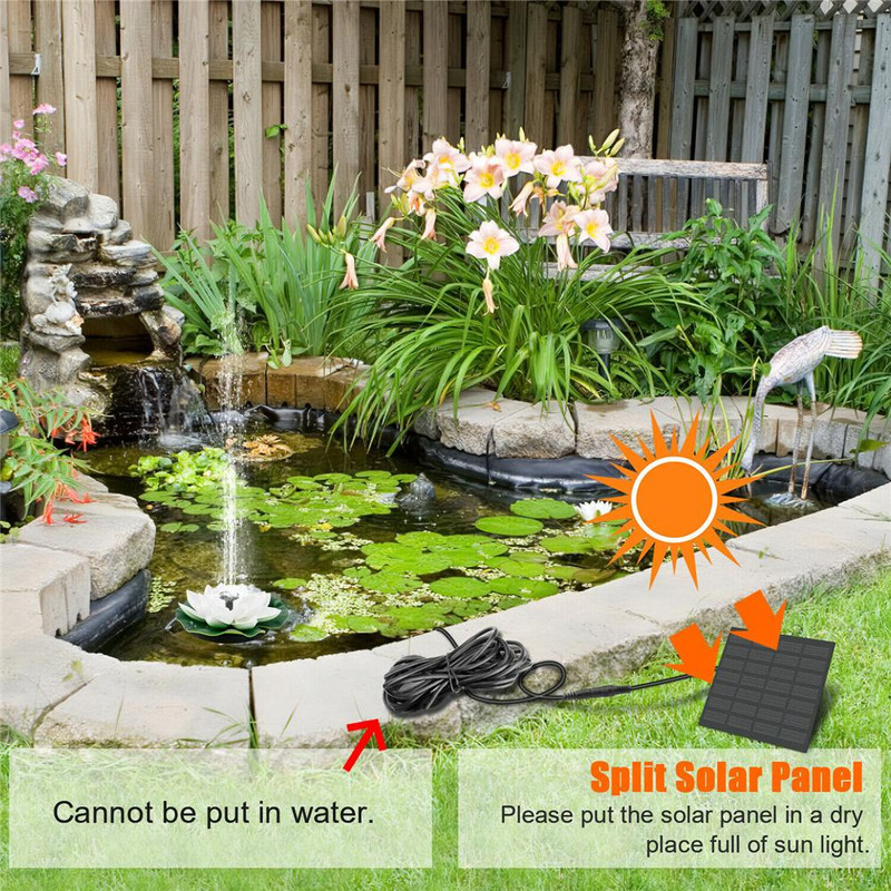 Solárna fontána v tvare lotosu s čerpadlom, plávajúcou záhradnou nádržou na ryby a jazierkom