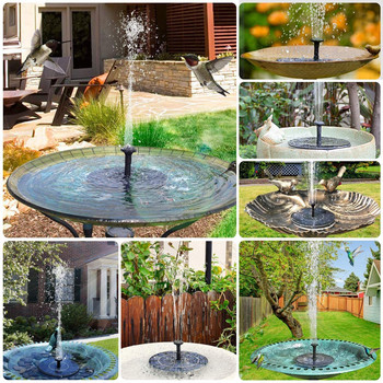 6 модели на пръскане 1,5 W слънчева помпа за фонтани, захранвани със слънчева енергия фонтани за баня за птици, стоящи плаващи за BirdBath, езерце, басейн, градина, двор