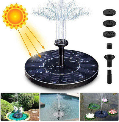 6 pihustusmustrit 1,5 W päikeseenergiaga purskkaevupump päikeseenergial töötavad linnuvanni purskkaevud, mis ujuvad BirdBathi tiigi basseini aiahoovi jaoks