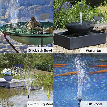 Нов модернизиран комплект помпа за езерце за слънчеви фонтани. Слънчева помпа за фонтани с кол за баня за птици. Външно езерце. Басейн в градината.