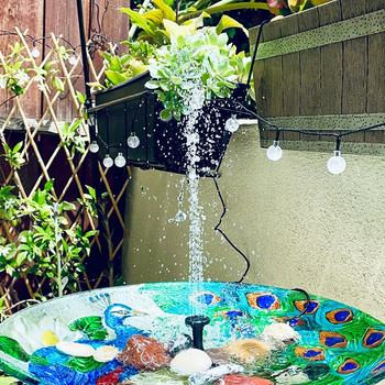 Слънчева помпа за фонтан с 4 дюзи, стояща плаваща, захранвана от слънчева енергия баня за птици, помпа за воден фонтан за градинско езерце, външен декор