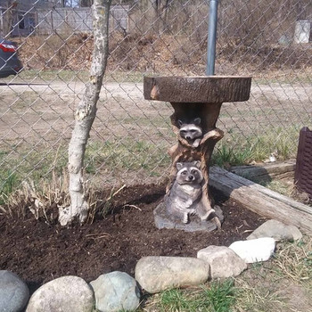 Ρητίνη Raccoon Birdbath Polyresin Antique Garden Bird Bath For Home Garden Yard Animal Sculptures Στολίδι Μινιατούρες Ρητίνη