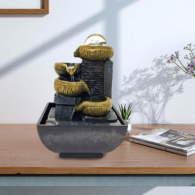 3-úrovňová zenová meditačná fontána s vodopádom, US 110 V, remeselná, jednoduchá, ALE elegantná, prenosná