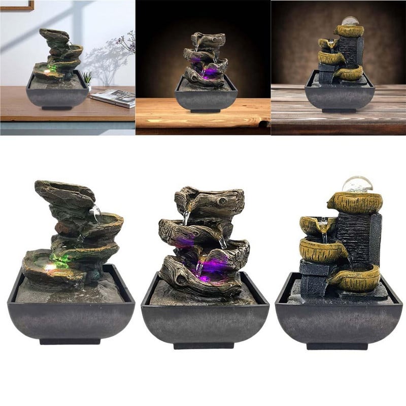 3-úrovňová zenová meditačná fontána s vodopádom, US 110 V, remeselná, jednoduchá, ALE elegantná, prenosná