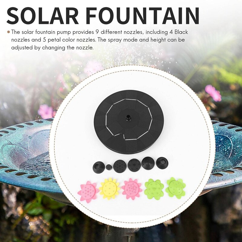 Solárne fontánové čerpadlo Plávajúce fontánové čerpadlo pre vtáčí kúpeľ, akvárium, akvárium a vonkajšiu záhradnú dekoráciu