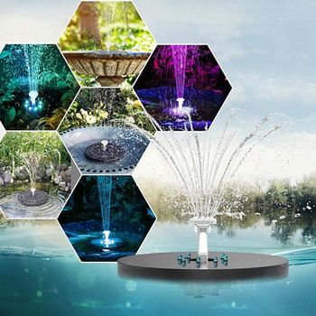 Помпа за соларен фонтан, 3,5 W 180 мм соларен фонтан с LED светлина, 3000 Mah батерия с 6 модела, слънчева помпа за езерце