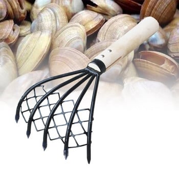 Clam Rake με δίχτυ 5 Claw Wood Handle Rake Shell σκάψιμο Εργαλείο σκάψιμο Θαλασσινά αξεσουάρ Weeding Farming Tool Wood Handle Pitchfork