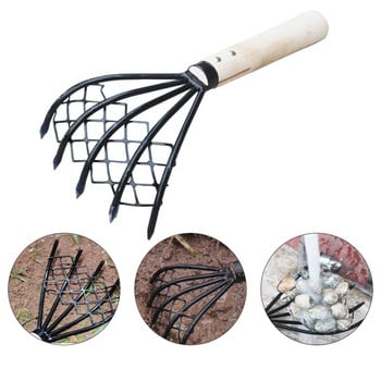 Clam Rake με δίχτυ 5 Claw Wood Handle Rake Shell σκάψιμο Εργαλείο σκάψιμο Θαλασσινά αξεσουάρ Weeding Farming Tool Wood Handle Pitchfork