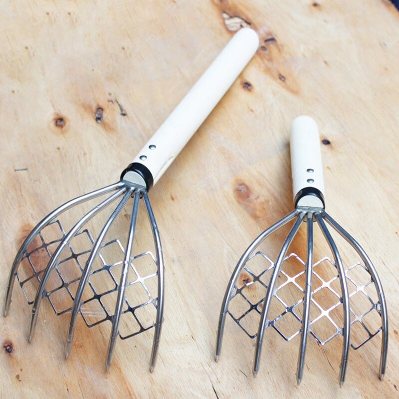 Moliuskų grėblys su tinkleliu 5 nagų medžio rankena, grėblio lukšto kasimo įrankis, jūros gėrybių kasimo priedai, ravėjimo įrankis, medžio rankena, šakutė