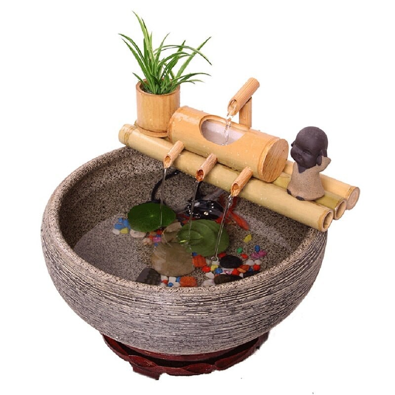 Bambusová akváriová recyklácia vody Feng Shui dekorácia trubicová vodná fontána kamenný žľab filter kancelársky stolový nábytok