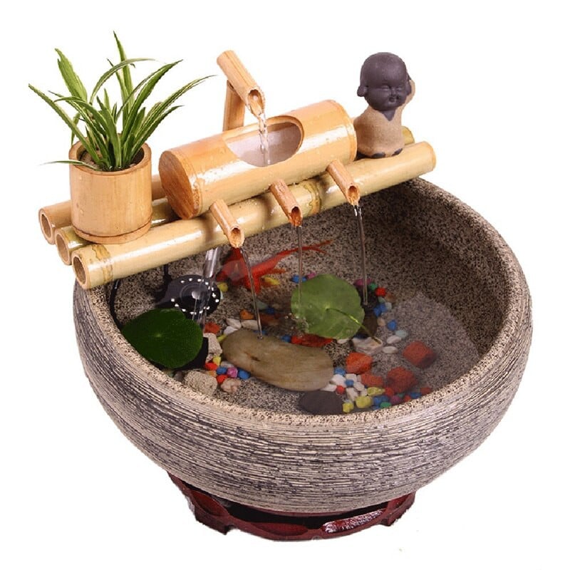 Bambusová akváriová recyklácia vody Feng Shui dekorácia trubicová vodná fontána kamenný žľab filter kancelársky stolový nábytok