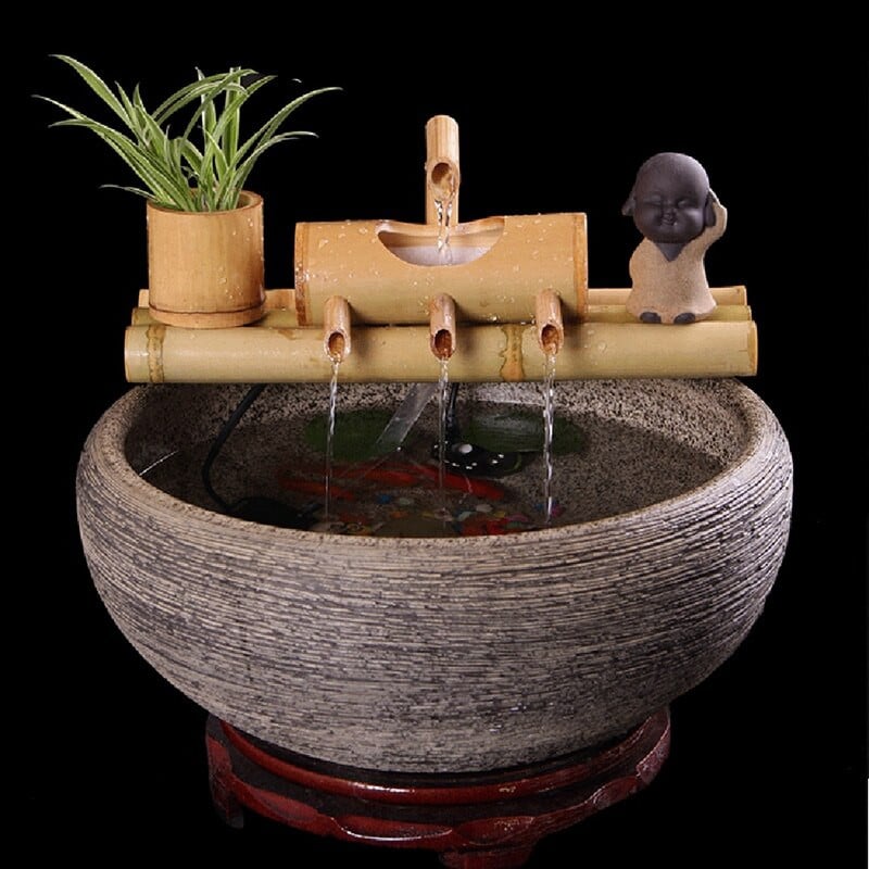 Bambusová akváriová recyklácia vody Feng Shui dekorácia trubicová vodná fontána kamenný žľab filter kancelársky stolový nábytok