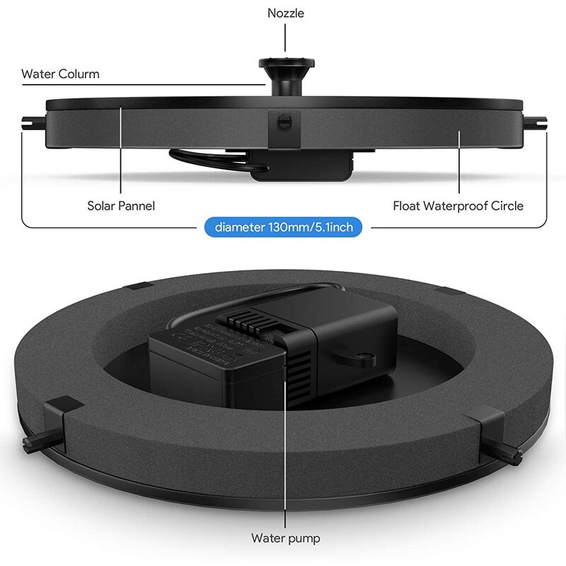 Saulės fontanas Plaukiojantis saulės energija varomas vandens fontano siurblys paukščių voniai, sodo tvenkinio baseinui lauko