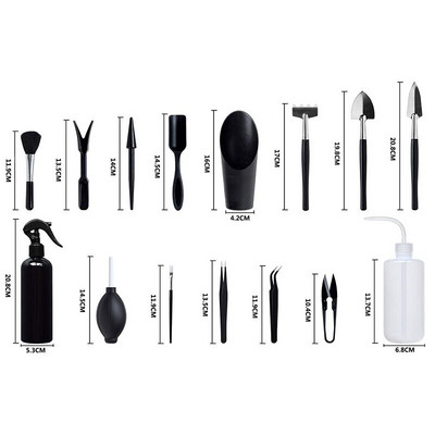 15 vnt. sultingų augalų įrankiai, mini sodo rankinio persodinimo įrankiai miniatiūriniam sodinimui, rinkinys miniatiūrinių sodo augalų priežiūrai patalpose