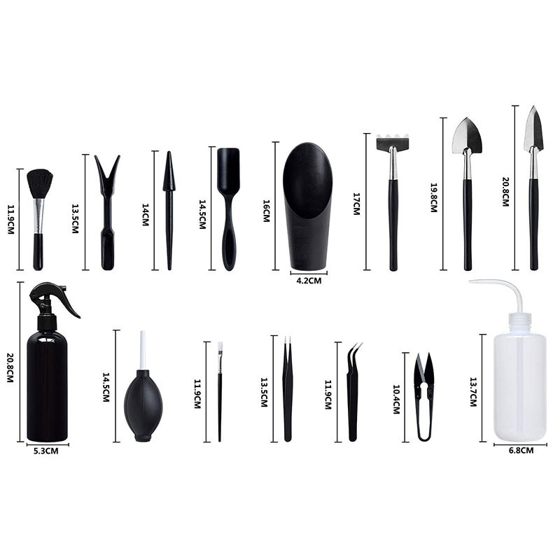 15 vnt. sultingų augalų įrankiai, mini sodo rankinio persodinimo įrankiai miniatiūriniam sodinimui, rinkinys miniatiūrinių sodo augalų priežiūrai patalpose