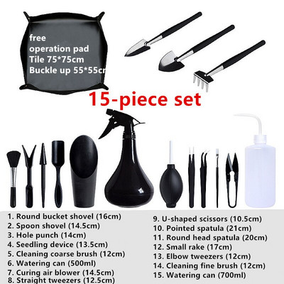 12 vnt / 15 vnt Mini sodo rankinių įrankių rinkinys sodo sodintuvo rinkinys Sultingų augalų įrankiai kambariniams bonsai miniatiūriniams persodinimo sodinukams
