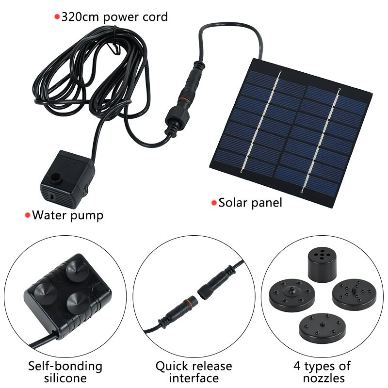 Solárne vodné čerpadlo, vodopády, solárny panel, solárne fontánové čerpadlo pre vtáčí kúpeľ, akvárium s rybími jazierkami, vodné čerpadlo pre záhradnú dekoráciu