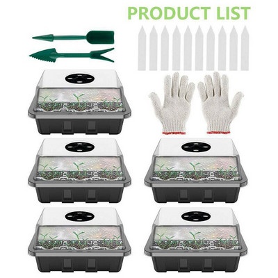 3 vnt / 5 vnt 12 ląstelių sėklų dėklas Grow Box sodinukų daiginimo rinkiniai viso dydžio įdėklai Augalų pradedančiųjų auginimo rinkinio sėklų dėklas