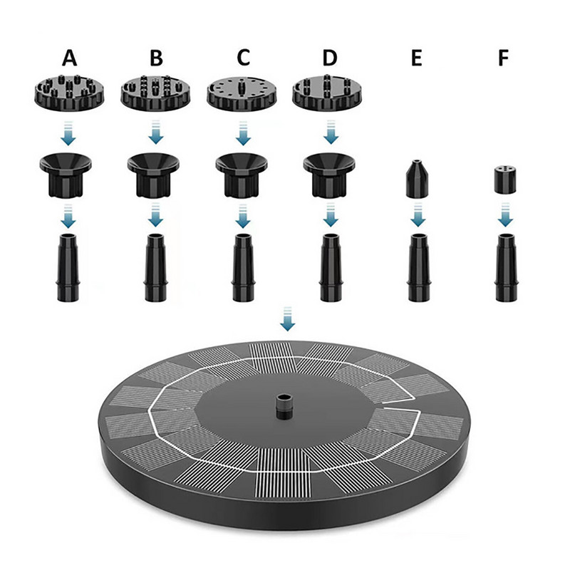 7 V 2,5 W saulės energija varomas fontanas Saulės fontano siurblys 6 purkštuvai Saulės paukščių vonios fontanas baseino sodo žuvų rezervuarų akvariumui