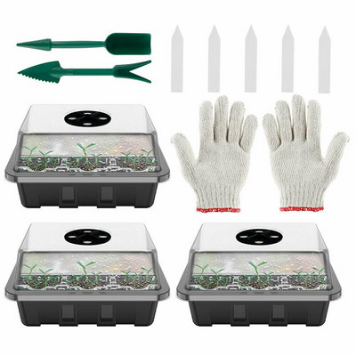 3 vnt / 5 vnt 12 ląstelių sėklų dėklas viso dydžio įdėklai Augalų starterio auginimo rinkinys Sėklų dėklas Grow Box sodinukų pradinis daiginimo rinkinys