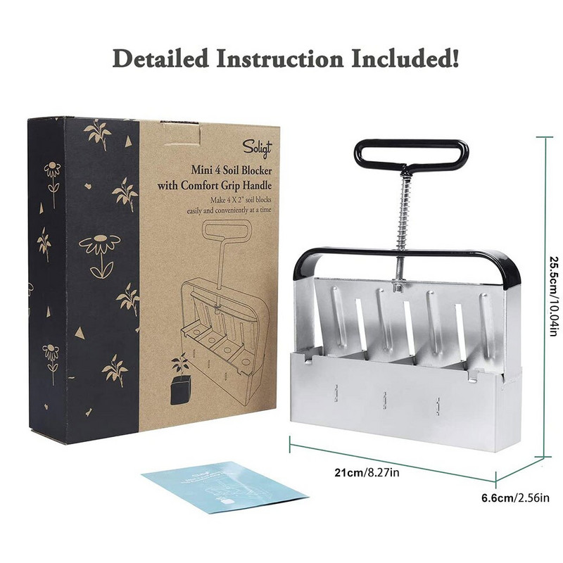 Rankinis dirvožemio blokatorius, 2 colių sodinimo dirvožemio blokų formuotojas, skirtas sodo cinkuoto plieno dirvožemio blokui. Padarykite daugkartinio naudojimo sėklų skleistuvus