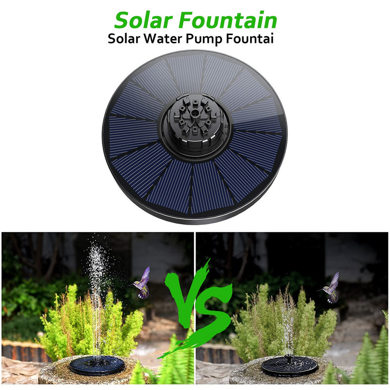 Solárne fontány pre vtáčí kúpeľ, solárna plávajúca fontána s vodným čerpadlom, 2,2 W solárna fontána so 7 vodnými článkami, plávajúci bazén.