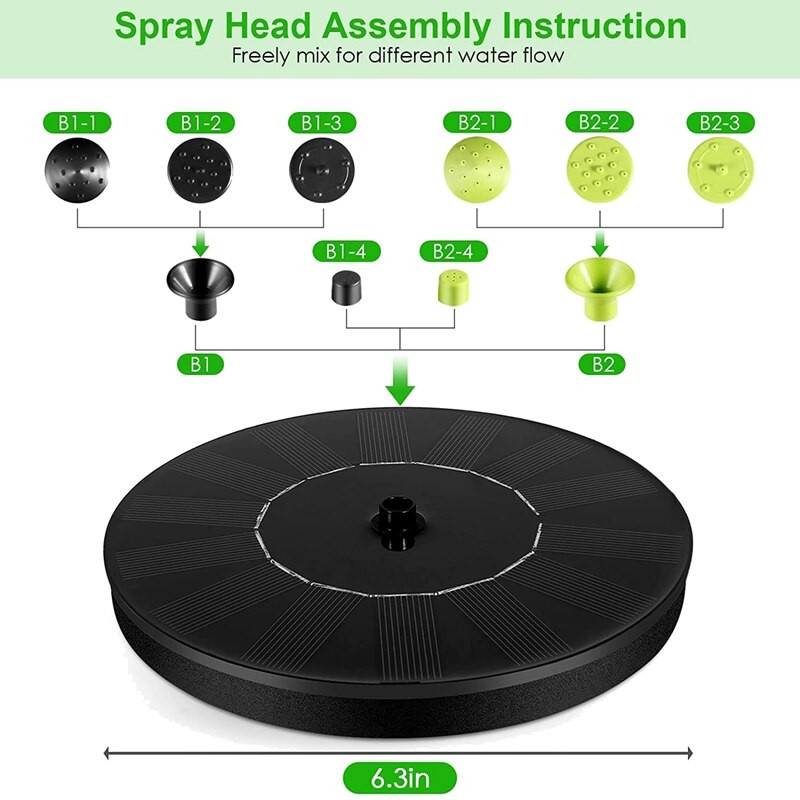 Saulės vandens fontanas, 1,4 W saulės fontano siurblys, saulės paukščių vonios fontano siurblys su 10 purkštukų, lauko saulės fontanas