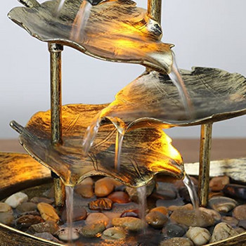 Настолен фонтан Воден фонтан с топли светлини в интериора Малък фонтан, подходящ за домашен офис Релаксация