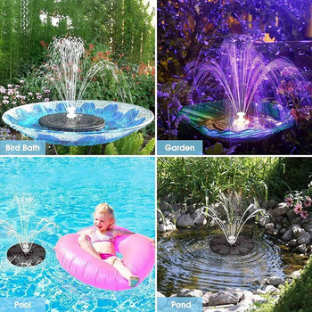 3,5 W LED соларен фонтан за баня за птици, слънчеви водни фонтани с 6 дюзи, соларна фонтанна помпа, декорация на езерце
