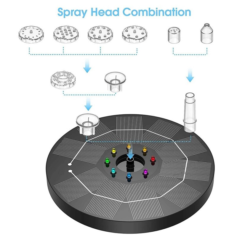 3,5W LED solárna fontána pre vtáčiu misku, solárne vodné fontány so 6 tryskami, solárna fontána s čerpadlom a dekoráciou jazierka