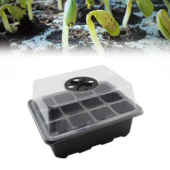12 Cells Hole Plant Seeds Grow Box Κηπουρική Δίσκος σποράς Εργαλεία φυτών Γλάστρες 3τμχ Μίνι θερμοκήπιο για σπορά Δίσκος με καπάκι