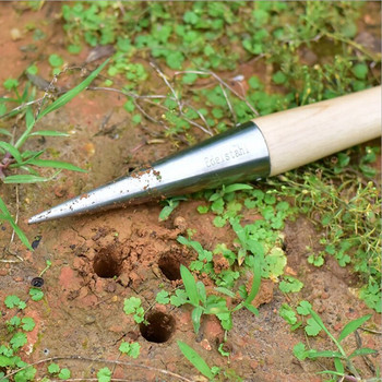 Градинарски перфоратор за дупки с дървена дръжка Удобен копач за дупки Градински инструмент за посев семена Пресаждане на растения GRSA889