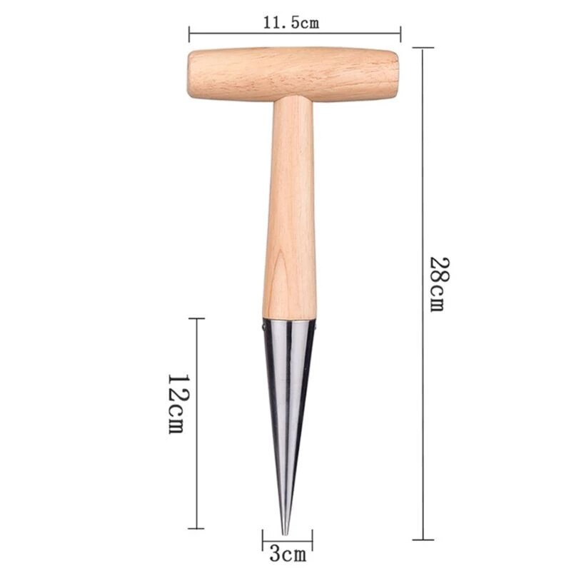 Záhradný dierovač s drevenou rukoväťou, praktický dierovač, záhradný nástroj na semienka, presádzanie rastlín GRSA889