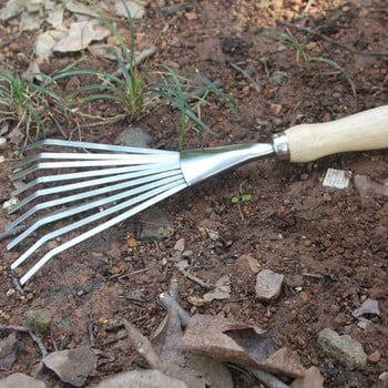 Нова брана от неръждаема стомана с девет зъба Инструменти за градинарство на цветя Лопата Мотика Гребло Гребло за почва в саксия Гребло за почва Консумативи за плевене