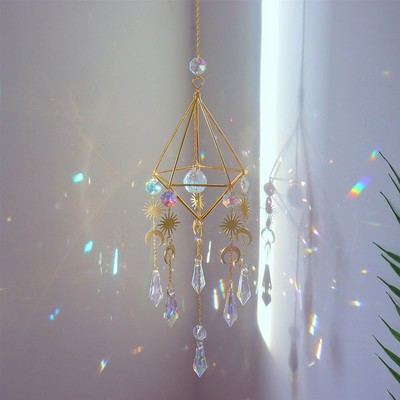Нов голям кристал Wind Chime Призма Sun Catchers Windbell Ръчно изработен висящ орнамент Скандинавска декорация на домашна стая Ловец на сънища