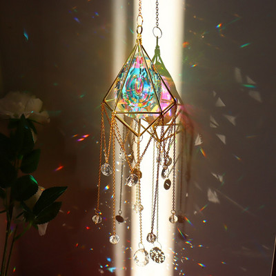 Нов голям кристал Wind Chime Призма Sun Catchers Windbell Ръчно изработен висящ орнамент Скандинавска декорация на домашна стая Ловец на сънища