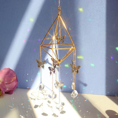 Нов голям кристал Wind Chime Призма Sun Catchers Windbell Ръчно изработен висящ орнамент Скандинавска декорация на домашна стая Ловец на сънища