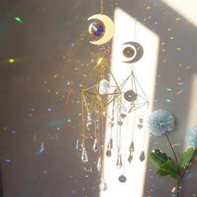 Нов голям кристал Wind Chime Призма Sun Catchers Windbell Ръчно изработен висящ орнамент Скандинавска декорация на домашна стая Ловец на сънища