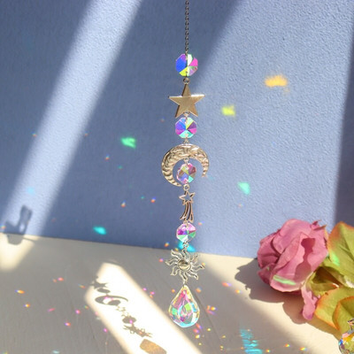 Crystal Suncatcher Window Wind Chimes Висящи цветни Rainbow Prism Shiny Chakra Light Catcher Indoor Outdoor Home Decoration