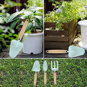 Mentele sodinimo įrankiai Kultivatorius Rankinis grėblys Kastuvų komplektas Mini patvarūs skleidikliai Antikoroziniai Ergonomika Mediena 4 vnt. Lengva valyti